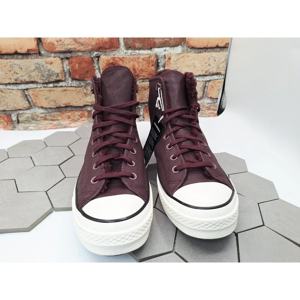 Converse Chuck 70 Distressed Leather Bloodstone Wine Lined Fur Sherpa Warm Sz 12 - Picture 7 of 16